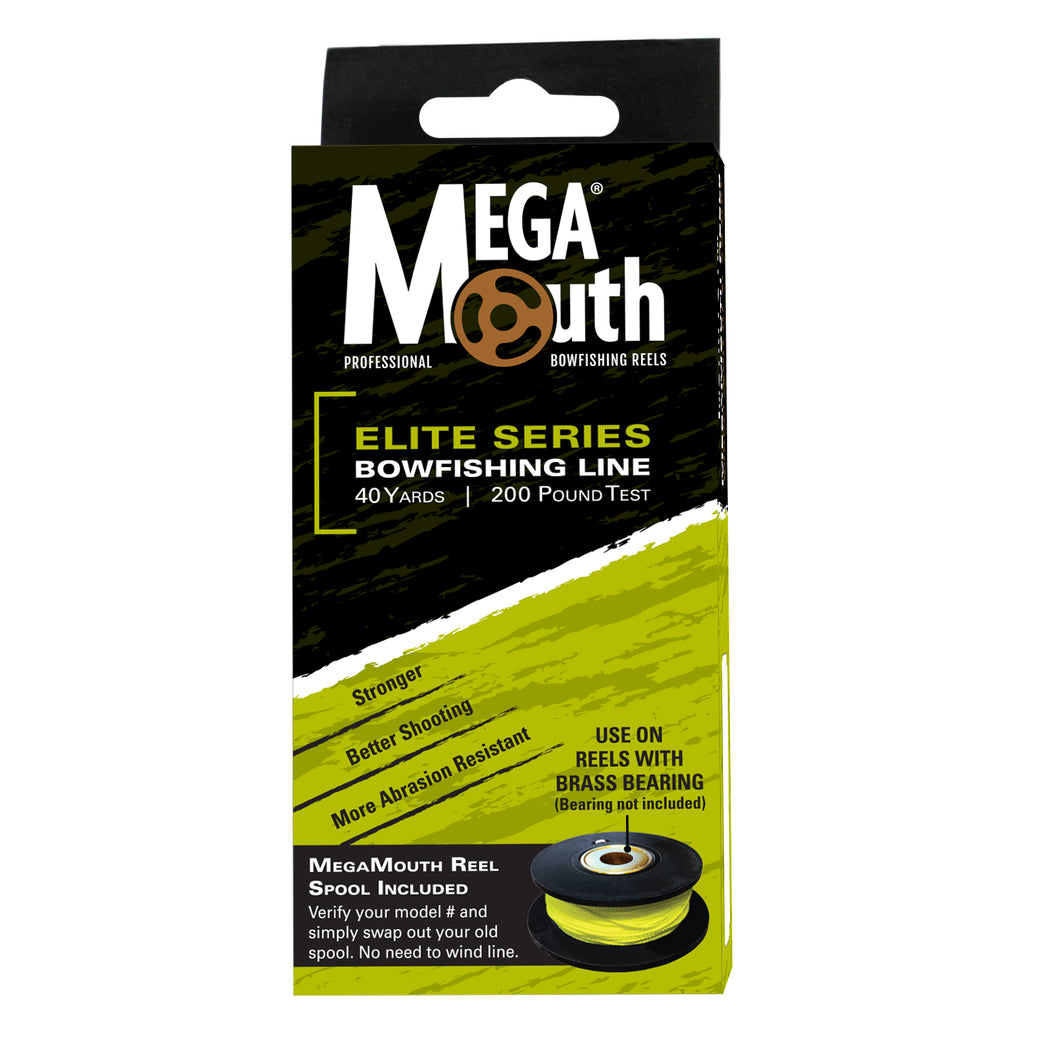 Mega Mouth  v2.0 Line Spool with ELITE Series 200# test bowfishing line – 40 yards