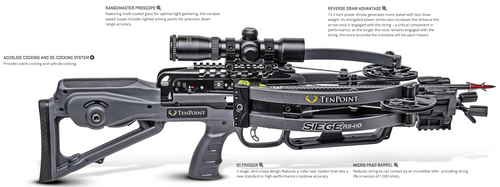 TenPoint Siege RS410 Crossbow, Acuslide, Rangemaster Pro Scope, Graphite Gray